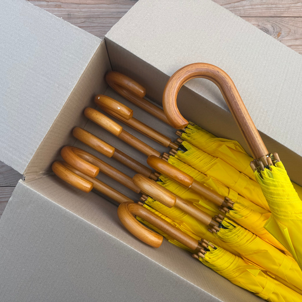 Ex Hire Package // Set of 10 Yellow Woodstick Umbrellas #942