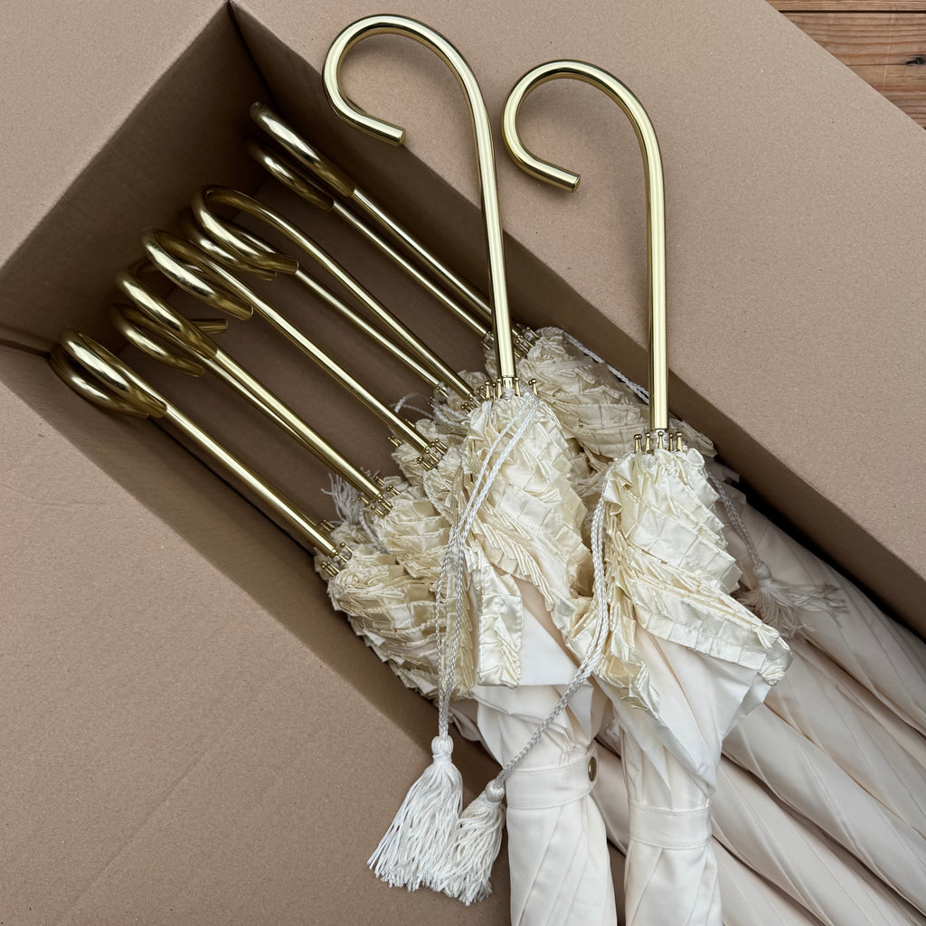 Ex Hire Package // Set of 12 Cream Ribbon Trim Umbrellas 'Vintage' #4764