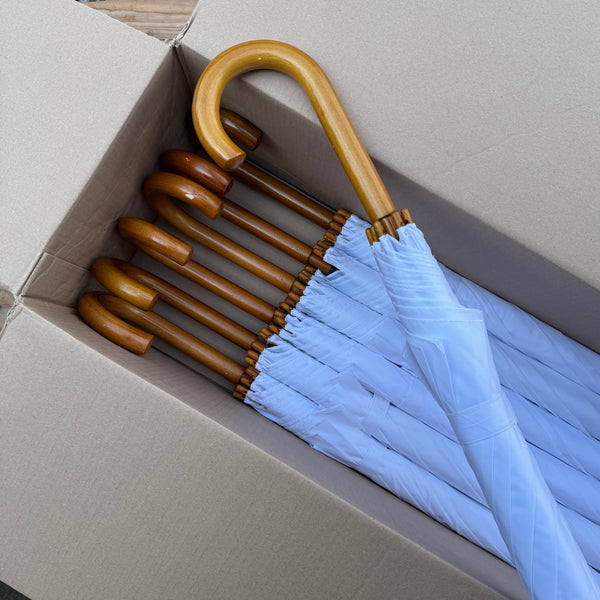 Ex Hire Package // Set of 7 White Woodstick Umbrellas #347