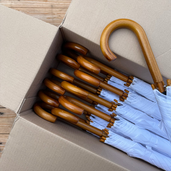 Ex Hire Package // Set of 12 White Woodstick Umbrellas #848