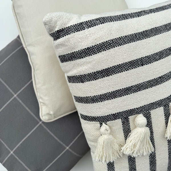 Ex Hire Set of 6 Cushions // Cream Tassel and Black Mix #1012