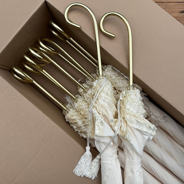 Ex Hire Package // Set of 12 Cream Ribbon Trim Umbrellas 'Vintage' #4764